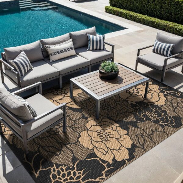 6'x 9' Outdoor Rug Plastic Waterproof Outside Foldable Mat UV Resistant Patio RV Deck Carpet,Black Brown