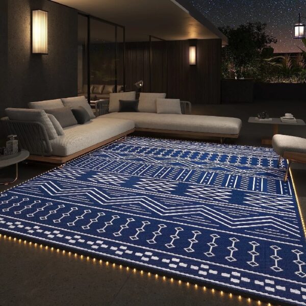 Outdoor Rug 6'x9' Waterproof Patio Rug Reversible Indoor Outdoor Rug Lightweight Plastic Straw Rug for RV Camping Deck Balcony Boho Porch Decor Dark Grey and White