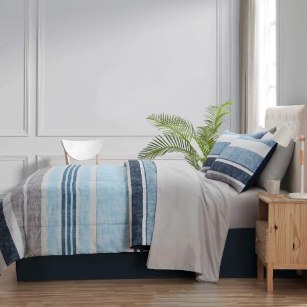 7 Piece Reversible Bed in a Bag Comforter Set with Sheets, Black, Queen