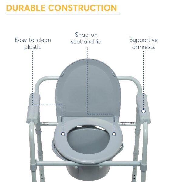 Steel Folding Deep Seat Bedside Commode, Gray