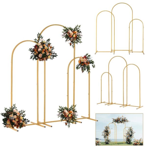 Skypatio 7.2ft Wedding Arch for Ceremony, Golden Balloon Stand, Metal Arch Backdrop for Decor