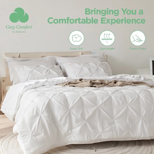 Dorm Bedding Twin Comforter Set - 5 Pieces Pintuck Bed in A Bag with Comforters, Sheets, Pillowcases & Shams