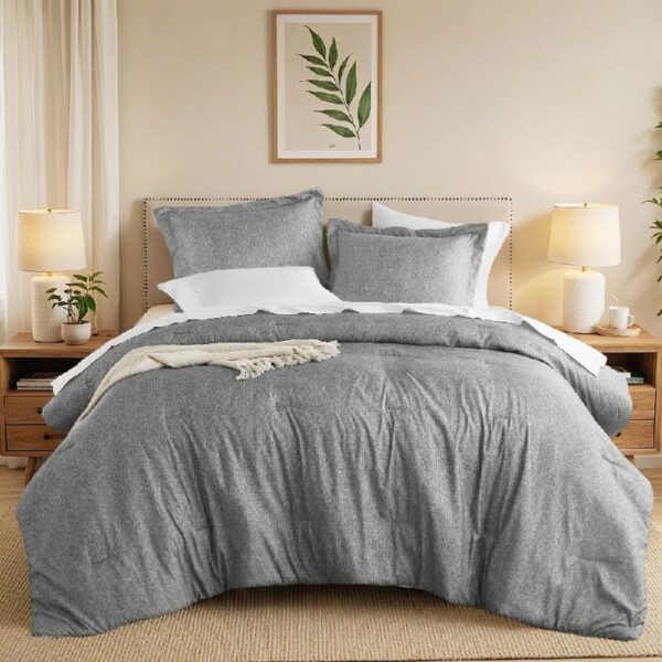 Full/Queen Comforter Sets, Reversible 3 Piece Extra Soft Bedding Set, Chambray Print Sage Green Comforter Bed Set with Pillow Shams