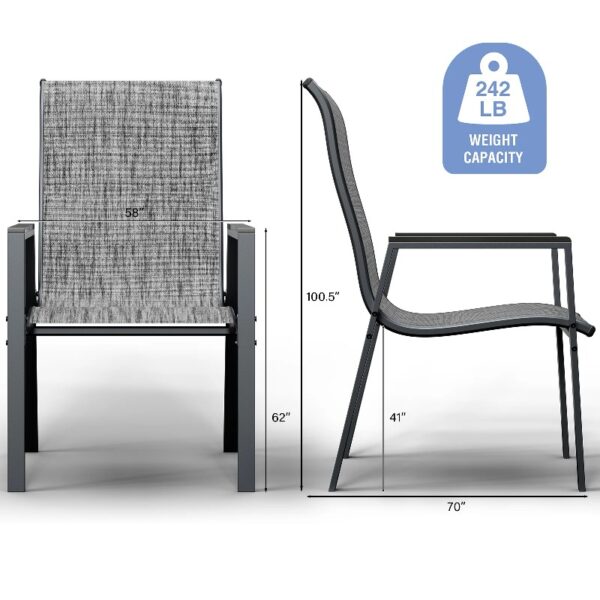 Outdoor Patio Dining Chairs Set of 2,Breathable Seat Fabric and Alloy Steel Frame for Backyard Porch Garden Sunroom , Dark Gray