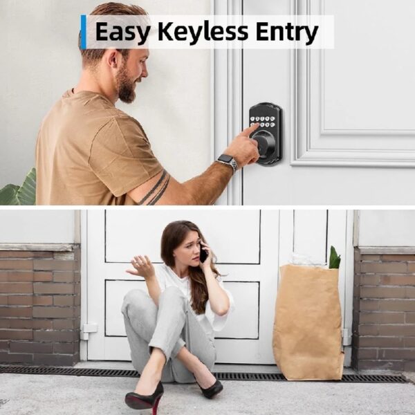 Keyless Entry Door Lock, Digital Keypad Deadbolt Smart Lock for Front Door, Matte Black