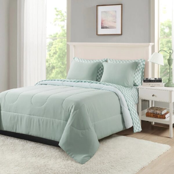 7 Piece Reversible Bed in a Bag Comforter Set with Sheets, Black, Queen