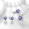 Women Heart Jewelry Set Necklace Earrings Ring 925 Sterling Silver February Birthstone Amethyst Wife Mother Birthday Valentine's Day Gift