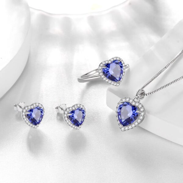Women Heart Jewelry Set Necklace Earrings Ring 925 Sterling Silver February Birthstone Amethyst Wife Mother Birthday Valentine's Day Gift
