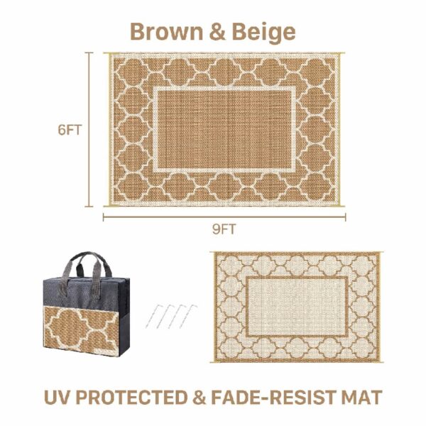 Outdoor Rugs Waterproof Plastic Straw Mat 6'x9' Reversible Patio Deck Beach Blue & White