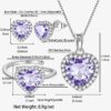 Women Heart Jewelry Set Necklace Earrings Ring 925 Sterling Silver February Birthstone Amethyst Wife Mother Birthday Valentine's Day Gift