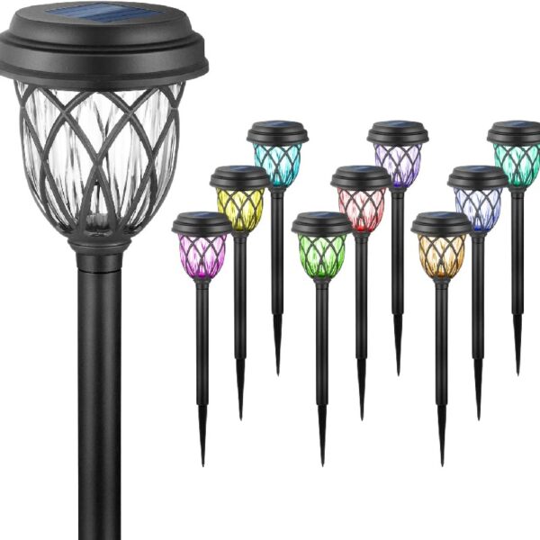 10 Pack Solar Lights Outdoor Decorative, Solar Pathway Lights Outdoor, Solar Powered Garden Yard Lights for Walkway Sidewalk Driveway. (Brown, Cool White)