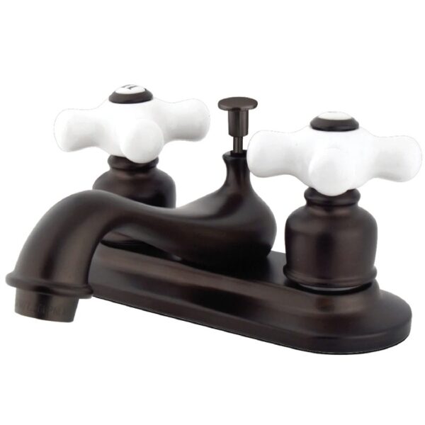 Water Saving Restoration Centerset Lavatory Faucet with Porcelain Cross Handles, Oil Rubbed Bronze