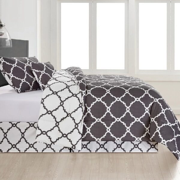 Lux Decor Collection 5 Piece Queen Down Alternative Comforter Set, Washable Duvet Bedding Set - Quatrefoil Navy