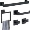 5-Piece Matte Black Bathroom Hardware Set - 304 Stainless Steel Bathroom Towel Holder Set