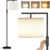 Iron Modern Standing Lamp, Gold Floor Lamp for Living Room, with Rotary Switch, Hanging Shade and 3 Color Temperatures 9W Bulb for Bedroom, Study Room, Office
