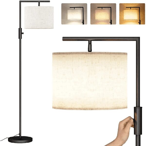 Iron Modern Standing Lamp, Gold Floor Lamp for Living Room, with Rotary Switch, Hanging Shade and 3 Color Temperatures 9W Bulb for Bedroom, Study Room, Office