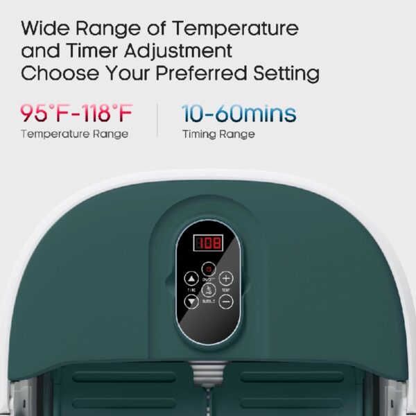 MaxKare Foot Spa Bath Massager with Heat, Collapsible with Remote Control, 6 Large Massage Rollers Digital Display-Green