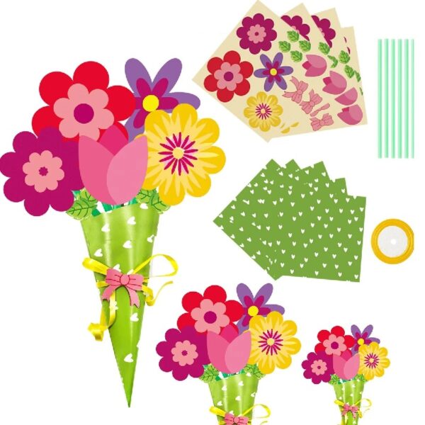 24 Pieces Flower Bouquet Craft Kit Mother'S Day Flower Bouquet Paper Craft Kit Colorful Diy Thankful Gift Craft for Teacher Appreciation Week Spring Handmade Project Classroom Activities