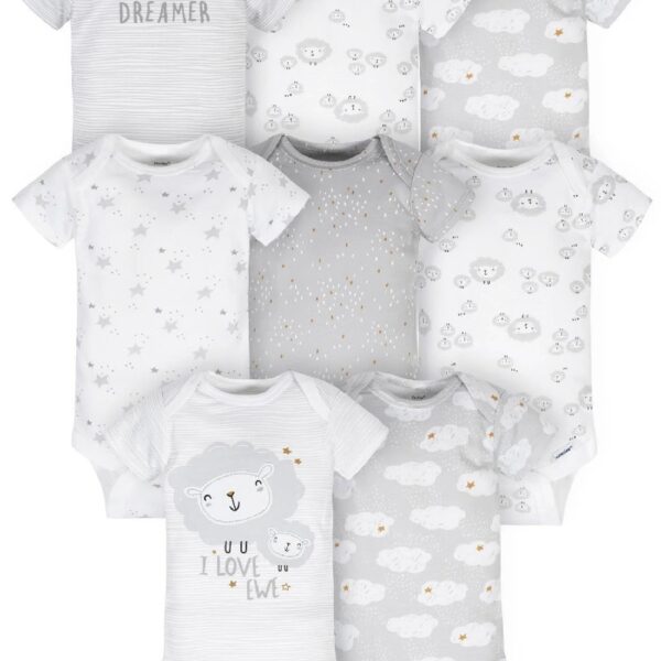 Assorted Short Sleeve Onesies Bodysuits, 8pk (Baby Boy or Baby Girl Unisex)