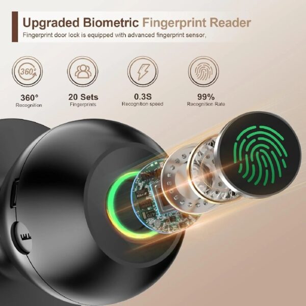 Cikuci Smart Door Lock, Fingerprint Door Lock Knob with App Control, Suitable for Home, Cloakroom, Offices, Hotels (K10)