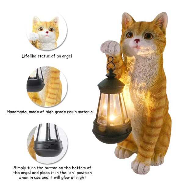 Cat Statue Garden Decor with LED Lantern for Outside -Resin patio Art Gift for lover,Cat Statues for Garden,Patio,Yard Decoration