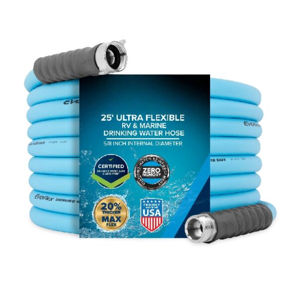 EvoFlex 25-Foot RV Drinking Water Hose - Stainless Steel Strain Reliefs Ends, Blue (22594)