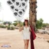 PMU Graduation Balloons 11 Inch PartyTex Premium Emerald Green with All-Over Print White Grad Caps-Confetti and Streamers Pkg/100