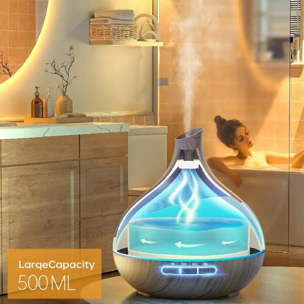 550ml Essential Oil Diffuser, Upgraded Oil Diffuser for Large Room, Cool Mist Humidifier Air Diffuser with Remote Control 4 Timer Setting 14 Color Lights Waterless Auto Shut-Off