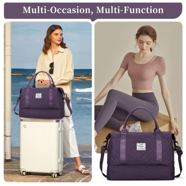 add6706504f747d79c13b32d0176aa90 Weekender Bags for Women, Travel Duffel Bags with Shoe Compartment,Personal Item Travel Bag for Airlines, Carry on Overnight Tote Bag for women,Beige&Brown