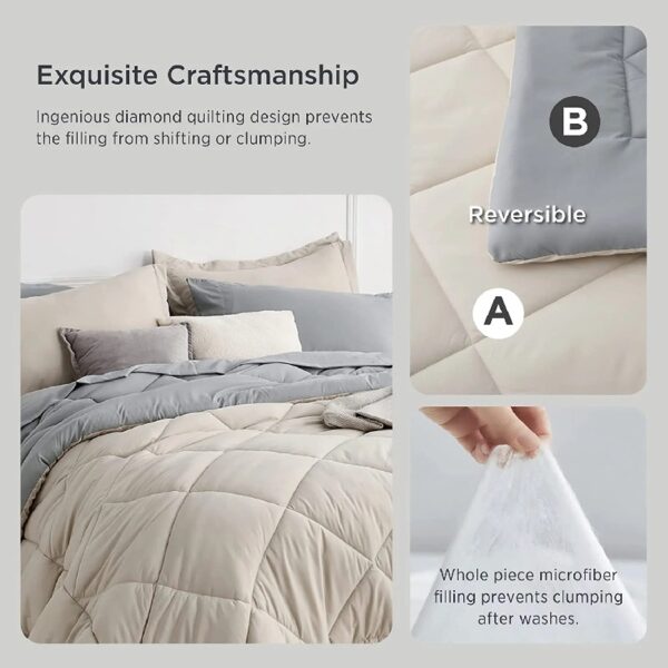 Light Purple Queen Comforter Set - 7 Pieces Reversible Queen Bed in a Bag, Queen Bed Set Light Purple and Grey with Comforters, Sheets, Pillowcases & Shams