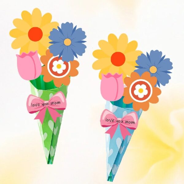 24 Pieces Flower Bouquet Craft Kit Mother'S Day Flower Bouquet Paper Craft Kit Colorful Diy Thankful Gift Craft for Teacher Appreciation Week Spring Handmade Project Classroom Activities