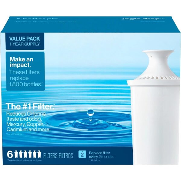 Standard Water Filter, Replacement Filters for Pitchers and Dispensers, BPA Free, 6 Count