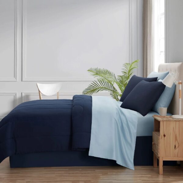 7 Piece Reversible Bed in a Bag Comforter Set with Sheets, Black, Queen