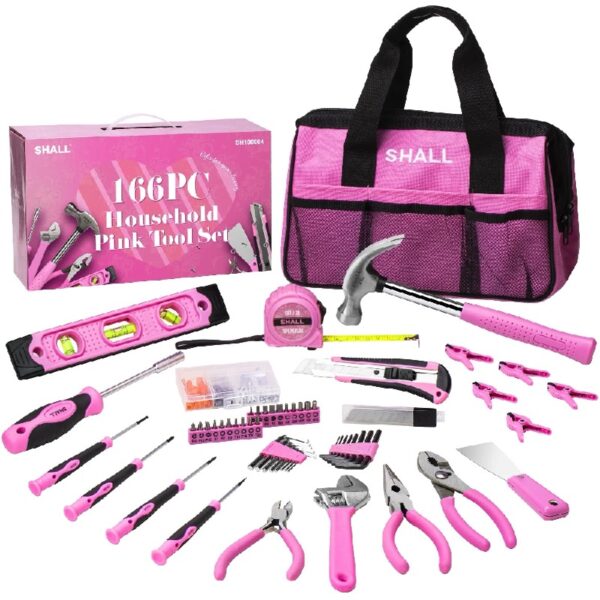 Pink Tool Set for Women, 166pcs Home Tool Kit with 12
