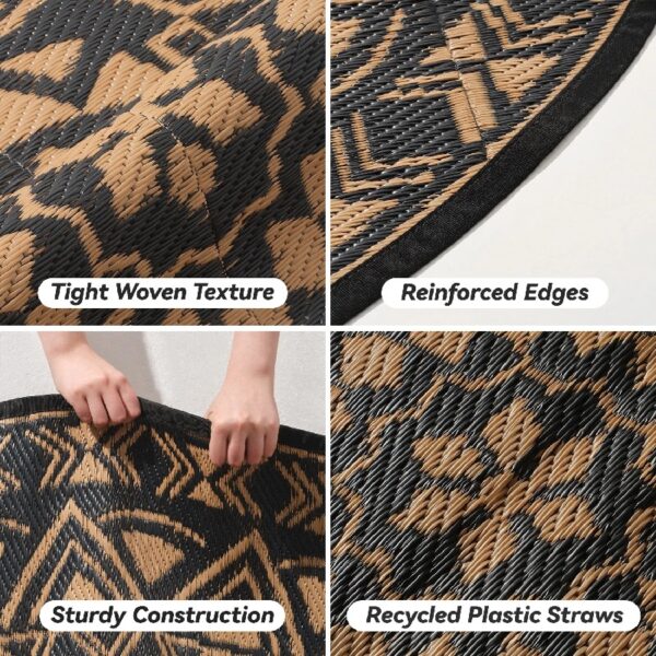 Outdoor Rugs 5' x 8' Rug, Waterproof Patio Mat, Stylish Plastic Straw Reversible Area Rug for Picnic RV Camping Porch Balcony, Black and White