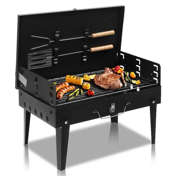 Portable Grill Charcoal Grill BBQ Grill Square Design Black