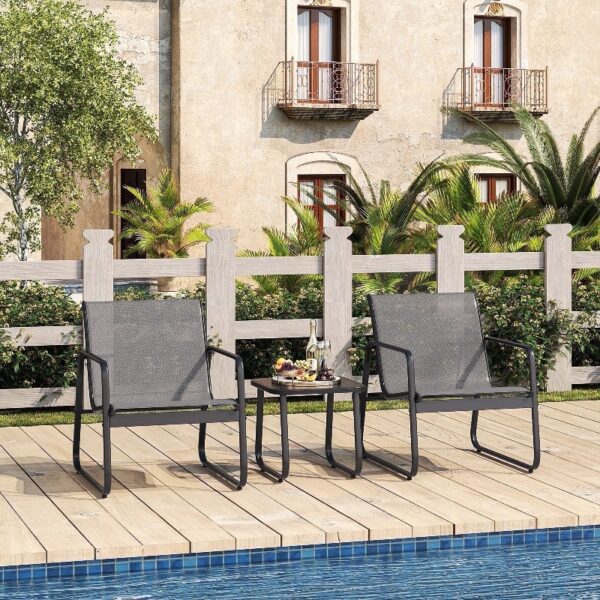 3-PCS Outdoor Patio Furniture Set with Glass Table, Lawn, Gray