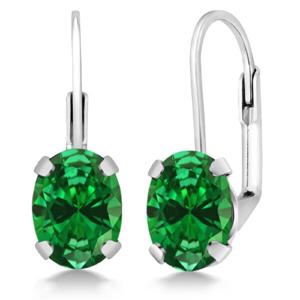 Gem Stone King 925 Sterling Silver Oval Cabochon White Simulated Opal Earrings for Women (2.10 Cttw, Oval 8X6MM)