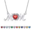Bestyle S925 Sterling Silver Necklace for Mom Grandma Shiny CZ Heart Pendant Necklace March Created Aquamarine Birthstone Jewelry Mother's Day Gift