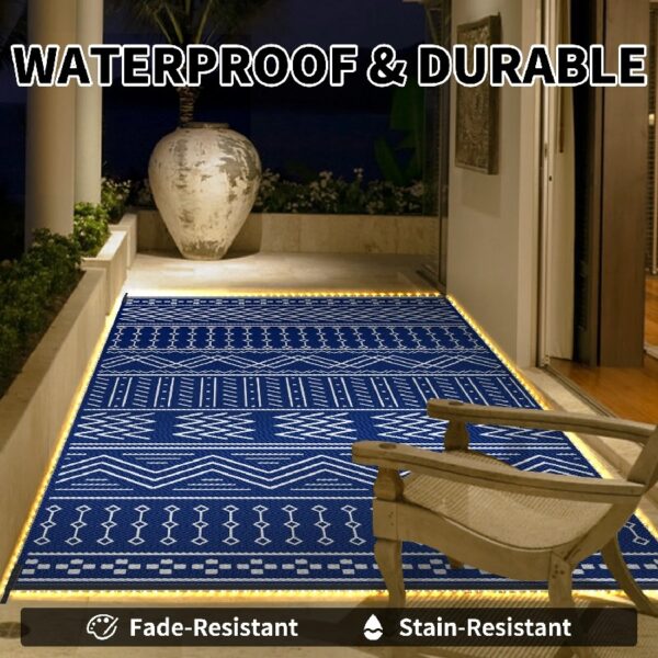 Outdoor Rug 6'x9' Waterproof Patio Rug Reversible Indoor Outdoor Rug Lightweight Plastic Straw Rug for RV Camping Deck Balcony Boho Porch Decor Dark Grey and White