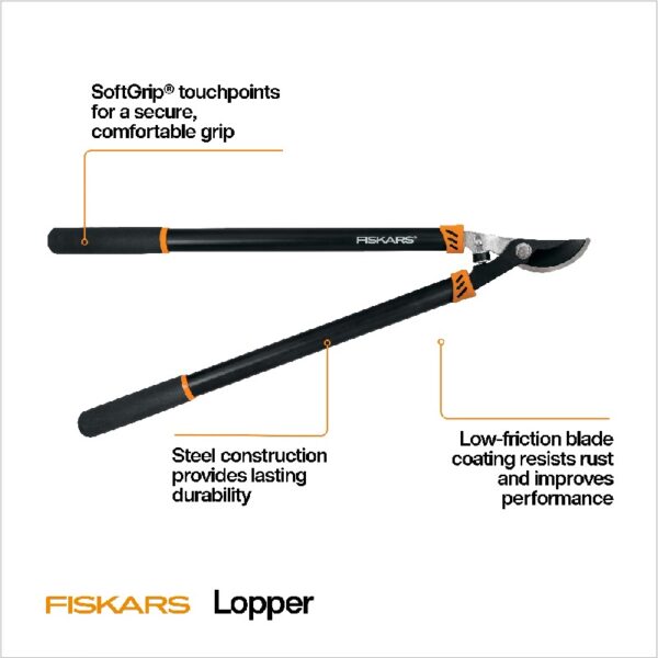 Lopper and Pruner Garden Tool 3-Piece Set with Stainless Steel Blades, Black and Orange