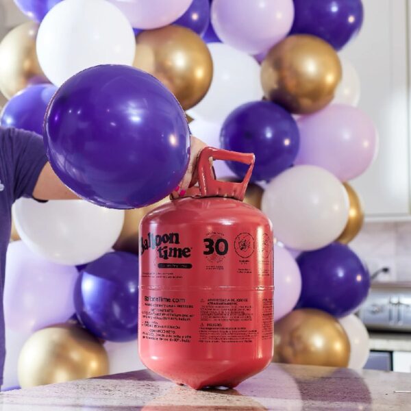 Balloon Time 9.5in Medium Helium Tank Kit with Colorful Latex Balloons, 8.9 cu ft, 30 Count