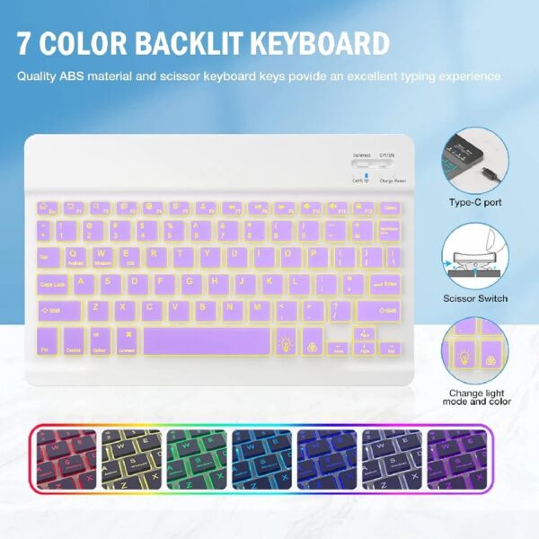 Keyboard Case for iPad 9th/8th/7th Gen 10.2 inch, iPad Air 3rd, Pro 10.5 - Colorful Backlite Keyboard, 360 Rotatable Detachable Magnetic Protective Cover, Pencil Holder, Auto Sleep/Wake