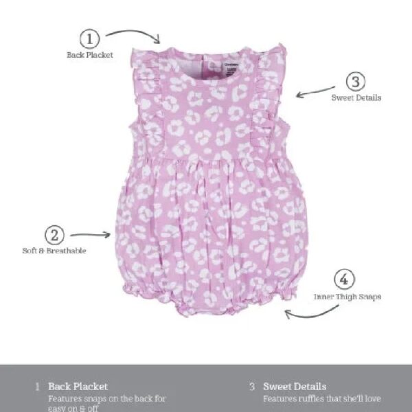Brand Baby Girl Ruffle Sleeve Rompers, 3-Pack, Sizes, 0/3 Months - 24 Months