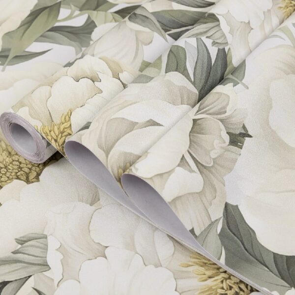 Beige Floral Contact Wallpaper 17.7 in x 236 in Peel and Stick Wallpaper Self-adhesive Removable Wall Paper for Home Decor Bedroom Livingroom Kitchen Wall Fabric and Furniture Renovation