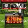 Tabletop Charcoal Grill with Thermometer & Chimney, Small Portable Barbecue Grill for Outdoor Cooking Camping Picnic Backyard Beach - Black