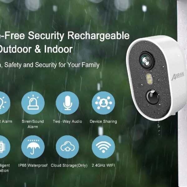 2K Wireless Outdoor Security Camera with Spotlight, Waterproof, PIR Detection, 2.4Ghz Wi-Fi, Rechargeable Battery Powered Home Surveillance Camera with Color Night Vision, 2-Way Audio, White