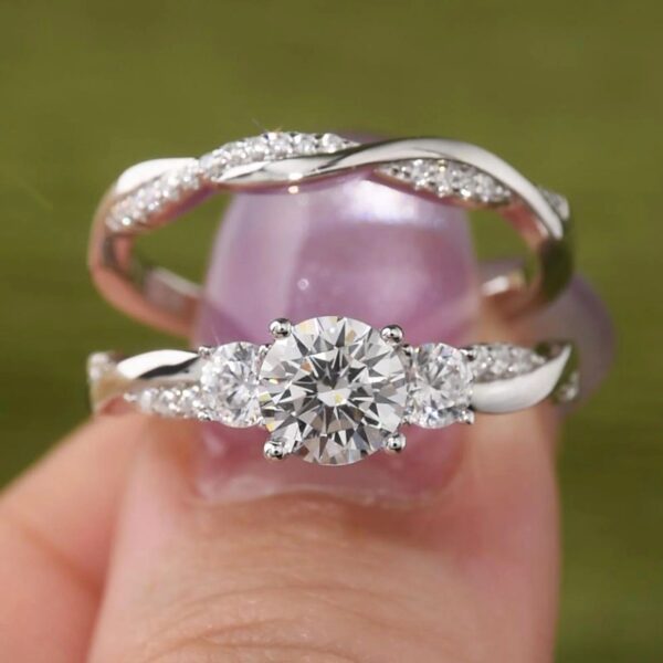 1 Carat Wedding Ring Sets Infinity Band Princess Sterling Silver Rings for Women CZ Size 7