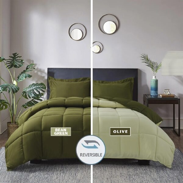 Light Weight Down Alternative Comforter Set, Queen, Green, Reversible
