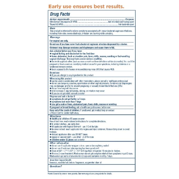 Bacterial Vaginosis Symptoms Ointment, 2 Day Dose